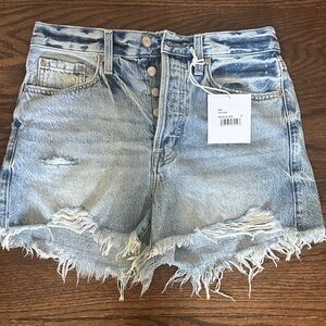 pistola nova light blue distressed high-rise denim shorts color garçon vintage
